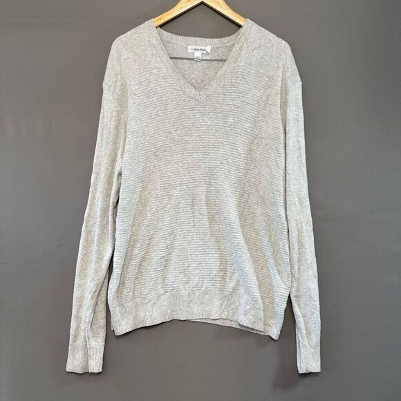 Calvin Klein Grey Men’s Pullover Size XL Cotton Blend Ribbed Style V-Neck - Picture 1 of 12